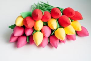 Bukiet tulipanów żółte, czerwone, amarantowe